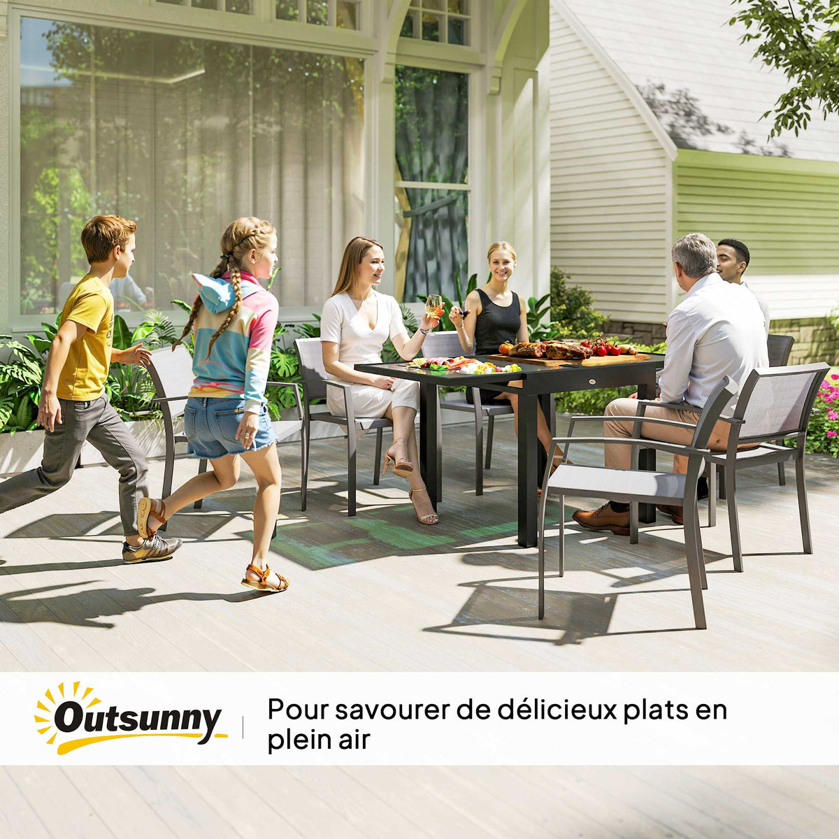 Table Extensible de Jardin Grande Taille dim. dépliées 160 x 80 x 75 cm Aluminium Plateau Verre trempé transparent-8