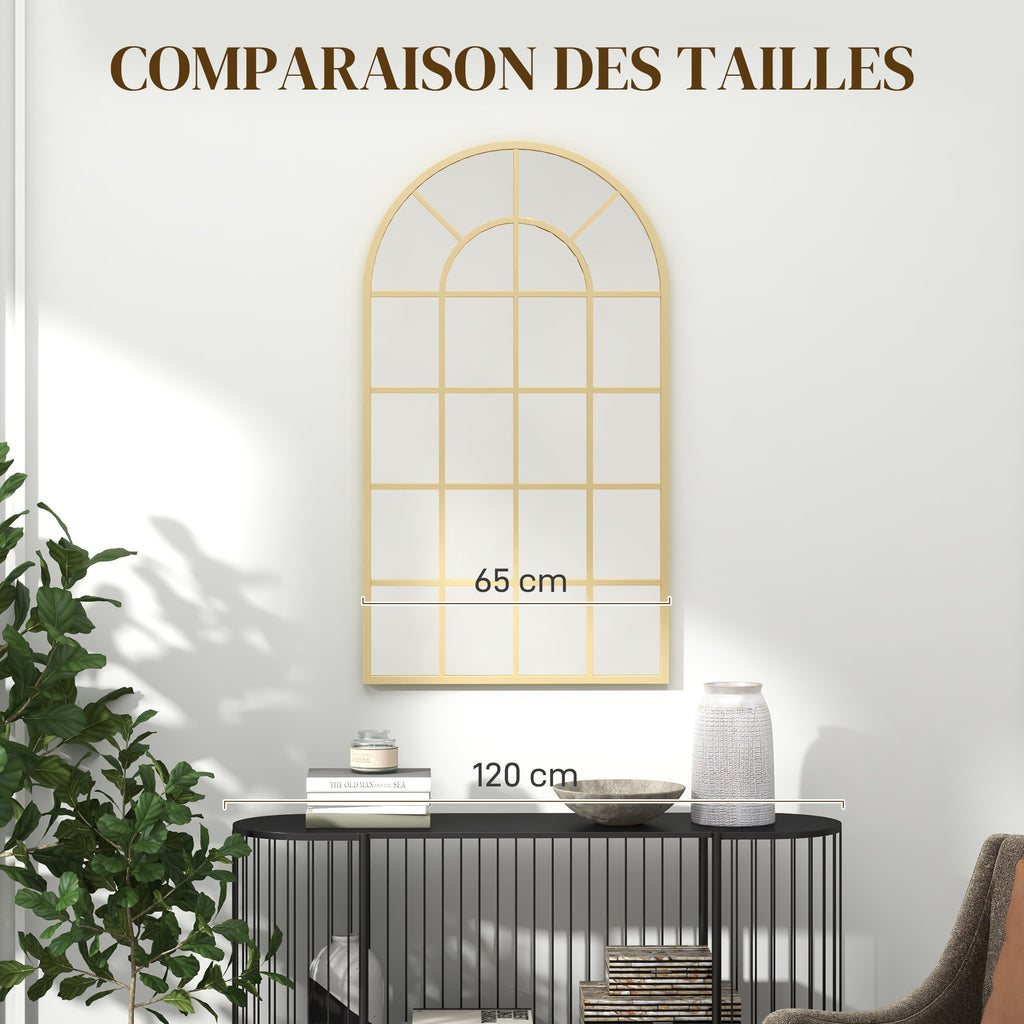 Miroir verrière arche style industriel fenêtre arcade métal 110 x 65 cm doré-6