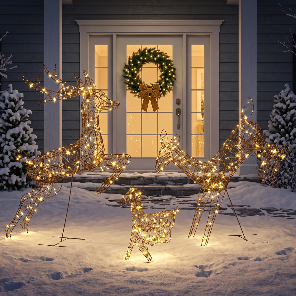 Lot de 3 Rennes Lumineux Noël Extérieur 120 cm, Cerf Lumineux Noël avec 200 LED Blanc Chaud, 8 Modes et Minuterie-1