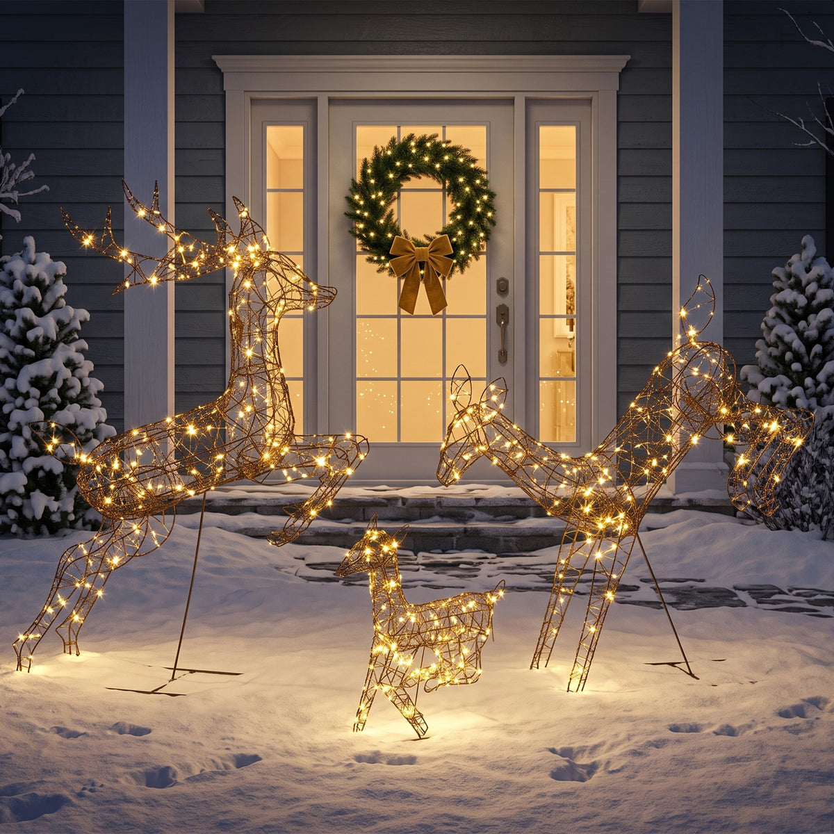 Lot de 3 Rennes Lumineux Noël Extérieur 120 cm, Cerf Lumineux Noël avec 200 LED Blanc Chaud, 8 Modes et Minuterie-1