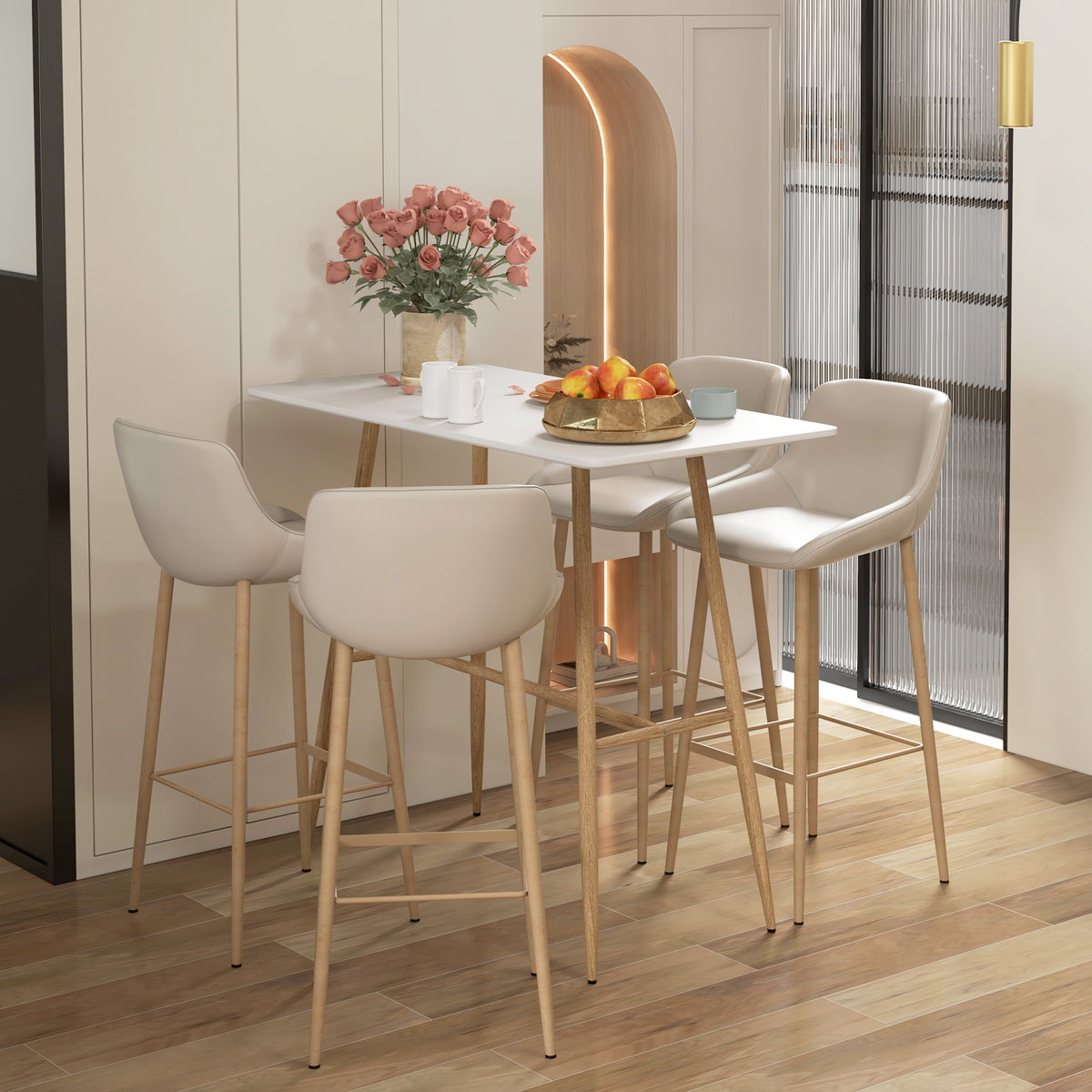 Table de bar rectangulaire 4 personne pieds en acier effet bois assemblage facile 118 x 58 x 98 cm blanc-9