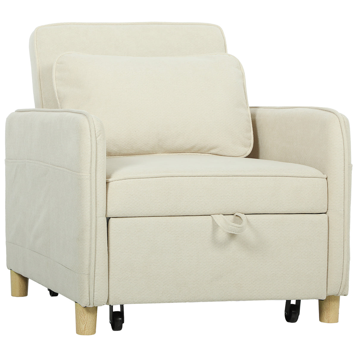Fauteuil Convertible 1 Place, Fauteuil-Lit Clic-Clac 3 en 1 Rembourré en Velours Grain Maïs, Dossier Réglable, Beige-0