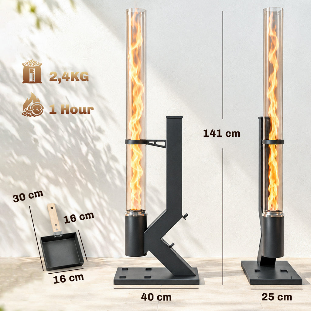 Chauffage de Terrasse à Pellets 13000 W, Réservoir de 2,4 kg, Tube en Verre 107,5 cm, Cendrier, 53x25x141cm, Noir-2