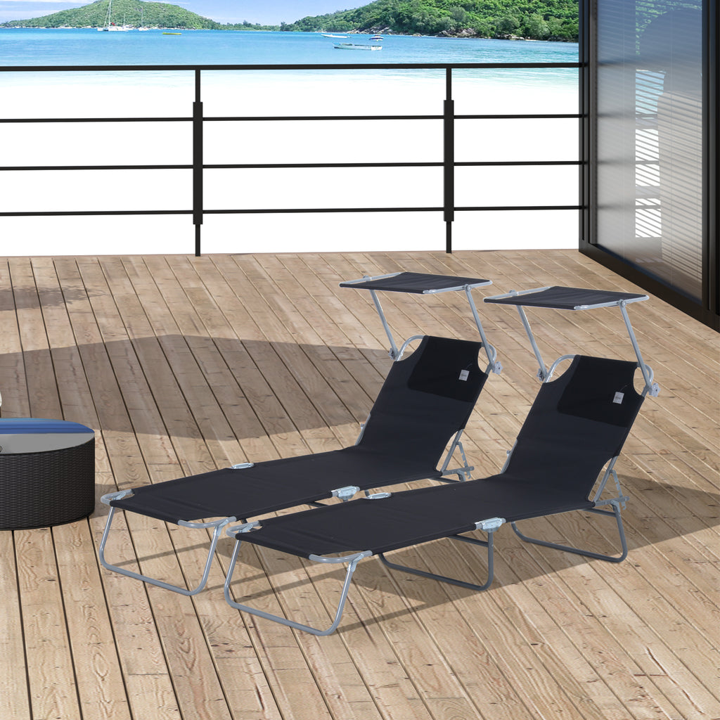 Lot de 2 transats Bain de Soleil Pliable Chaise Longue Pliante Grand Confort Dossier Inclinable Pare-Soleil réglable-1