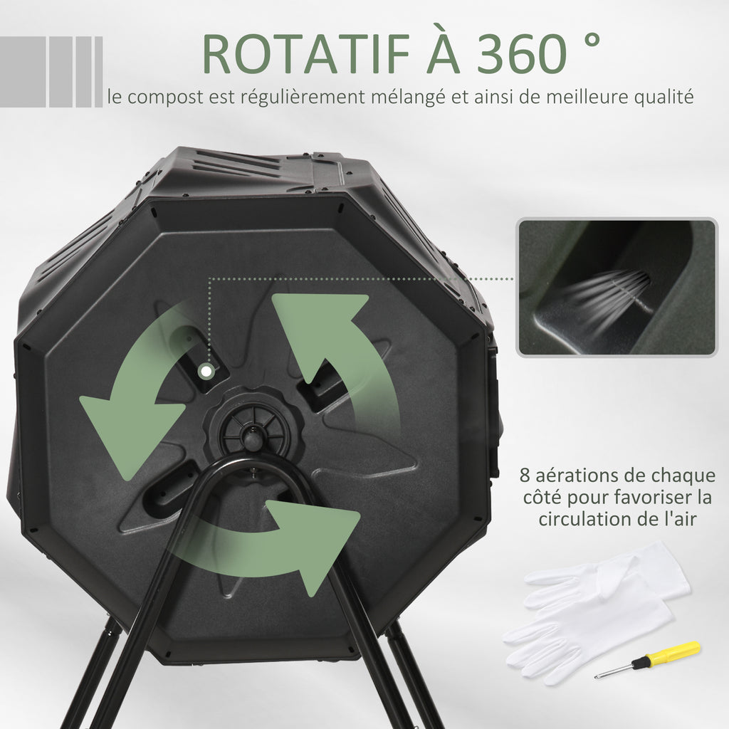 Composteur de Jardin - bac à Compost pour déchets - Rotatif 360° - Double Chambre 160 L - Acier PP Noir-5