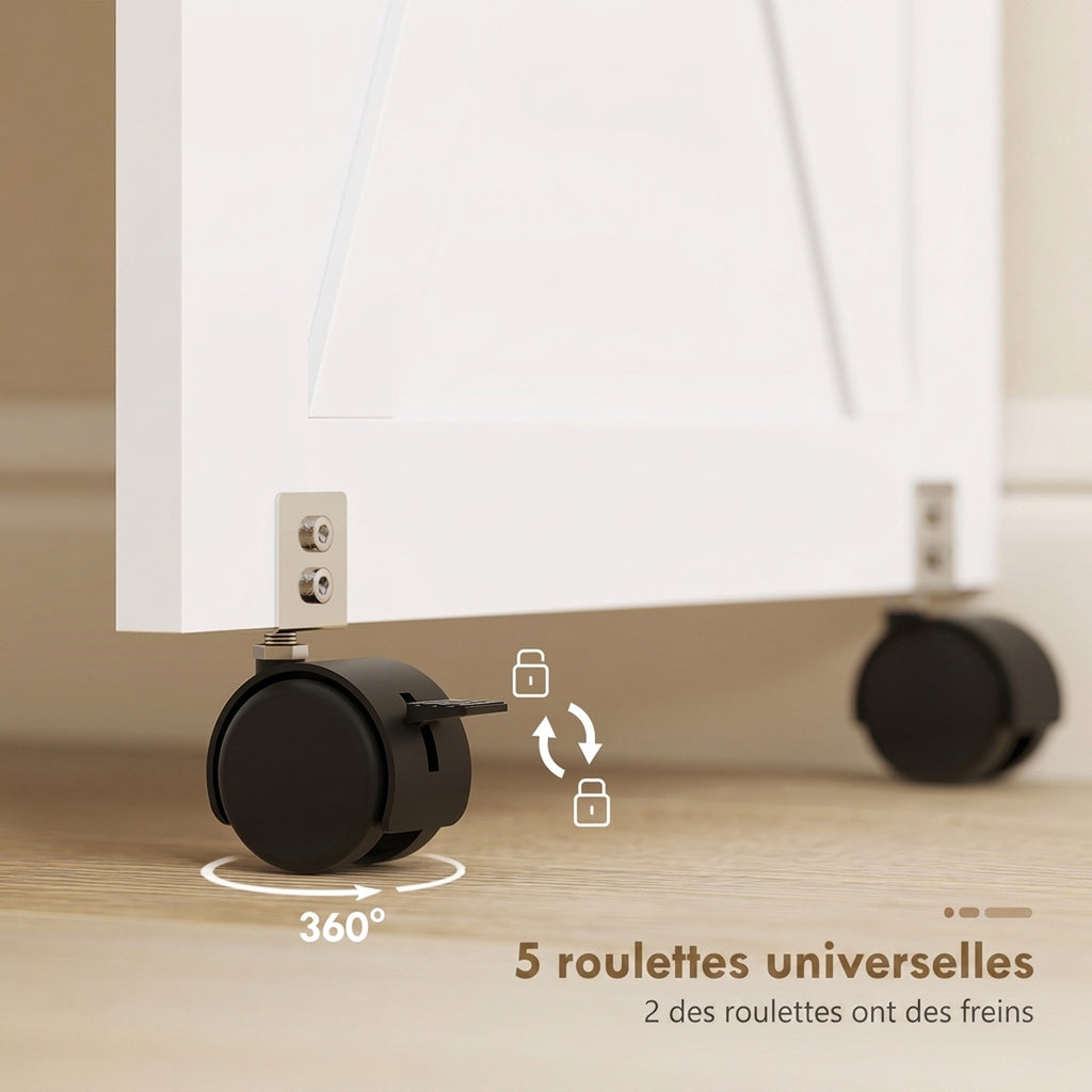 Table de Couture Pliante, Meuble Couture Roulant, Porte Magnétique de Grange, 2 Bacs, Étagère, 18 Chevilles, Blanc-6