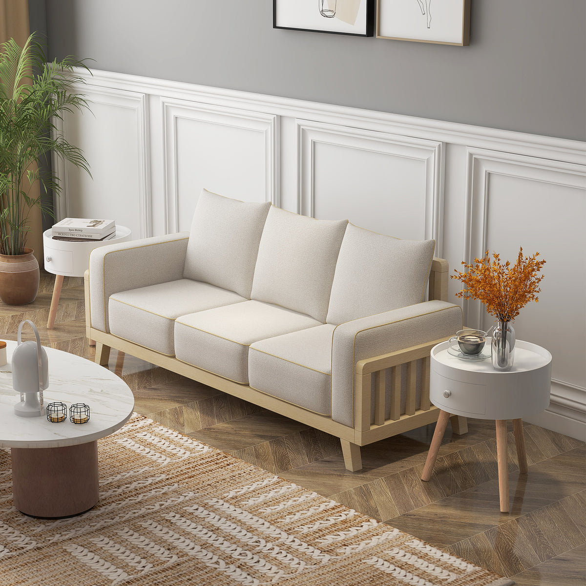 Lot de 2 tables basses - table de chevet - table de nuit ronde - design scandinave table d'appoint bout de canapé-9