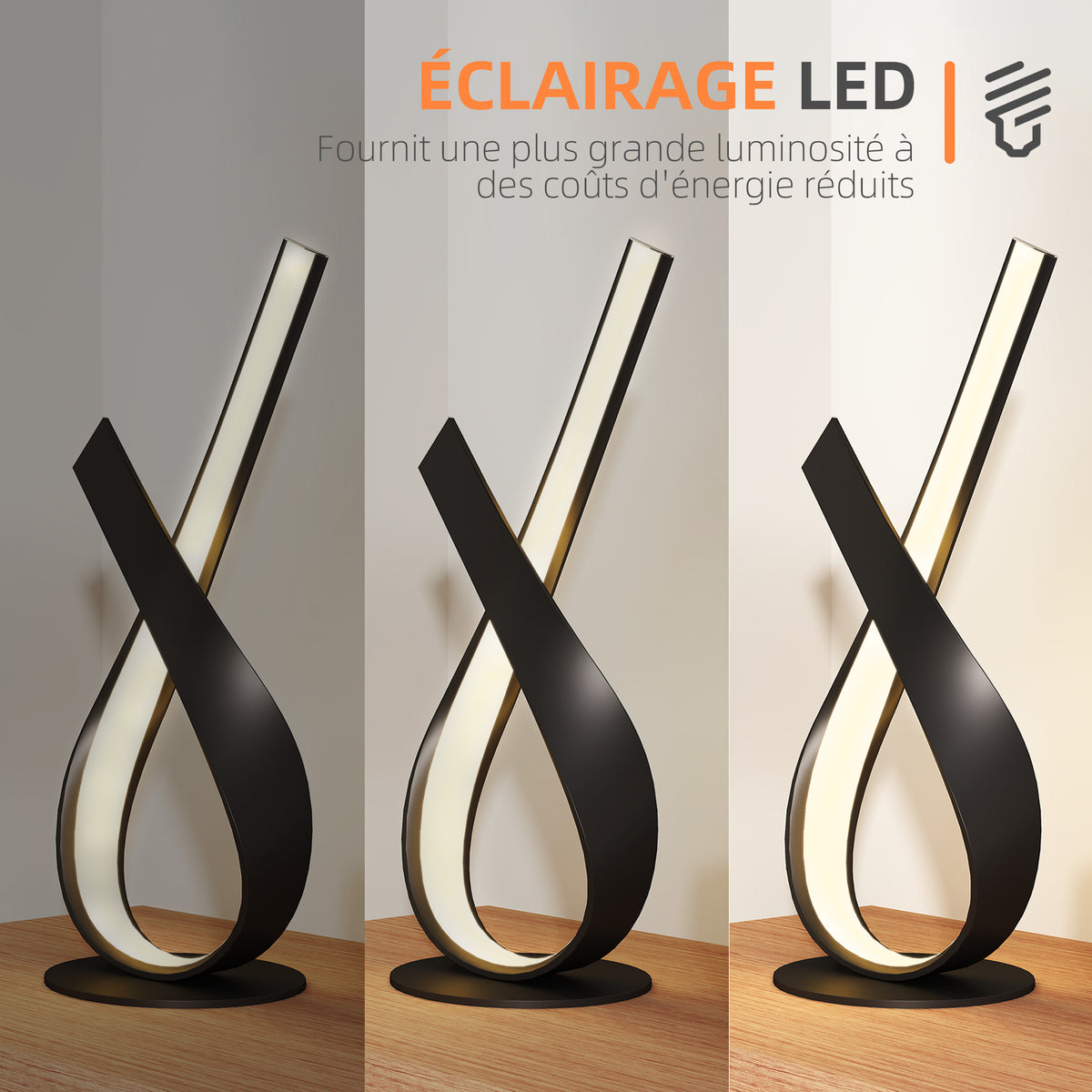 Lampe à poser design contemporain - lampe de table design spirale - dim. 21L x 15l x 43H cm - alu. noir LED blanc chaud-4