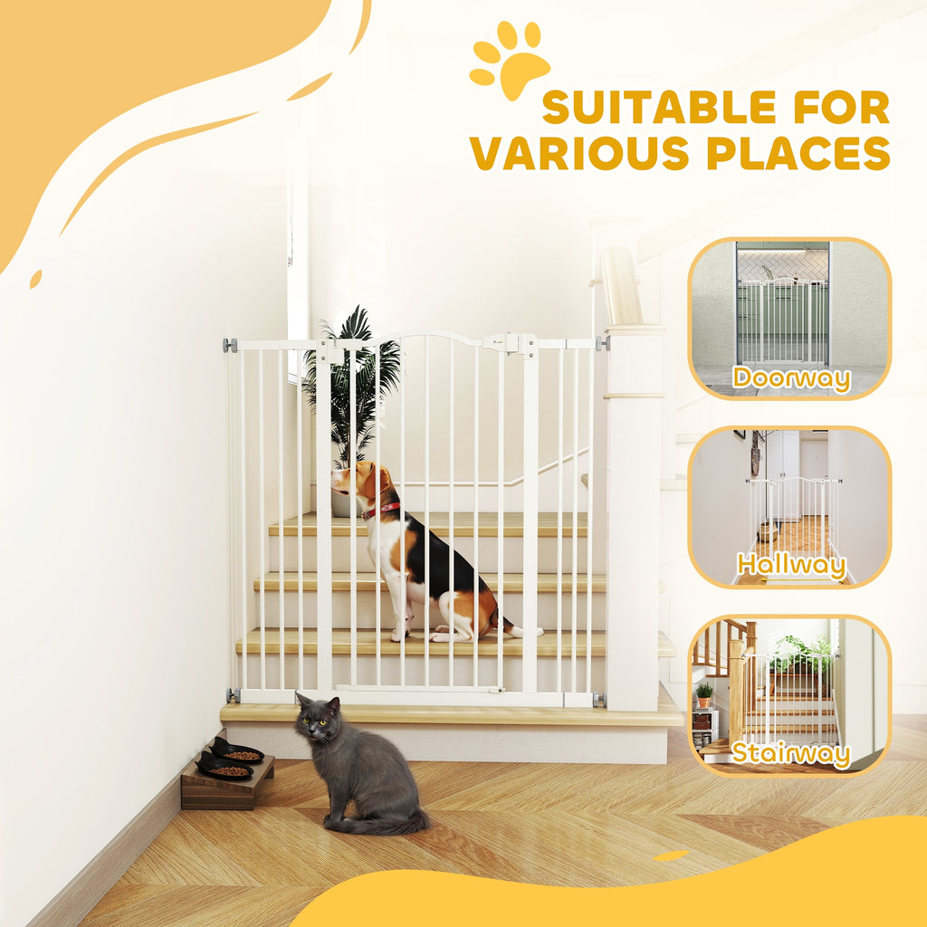Barrière de sécurité pour chien extensible 74-100 cm fermeture automatique fixation par pression sans percer blanc-8