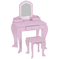 Coiffeuse pour enfant avec tabouret et miroir, table de maquillage avec tiroir et 2 compartiments, 55x36x86cm, rose-0