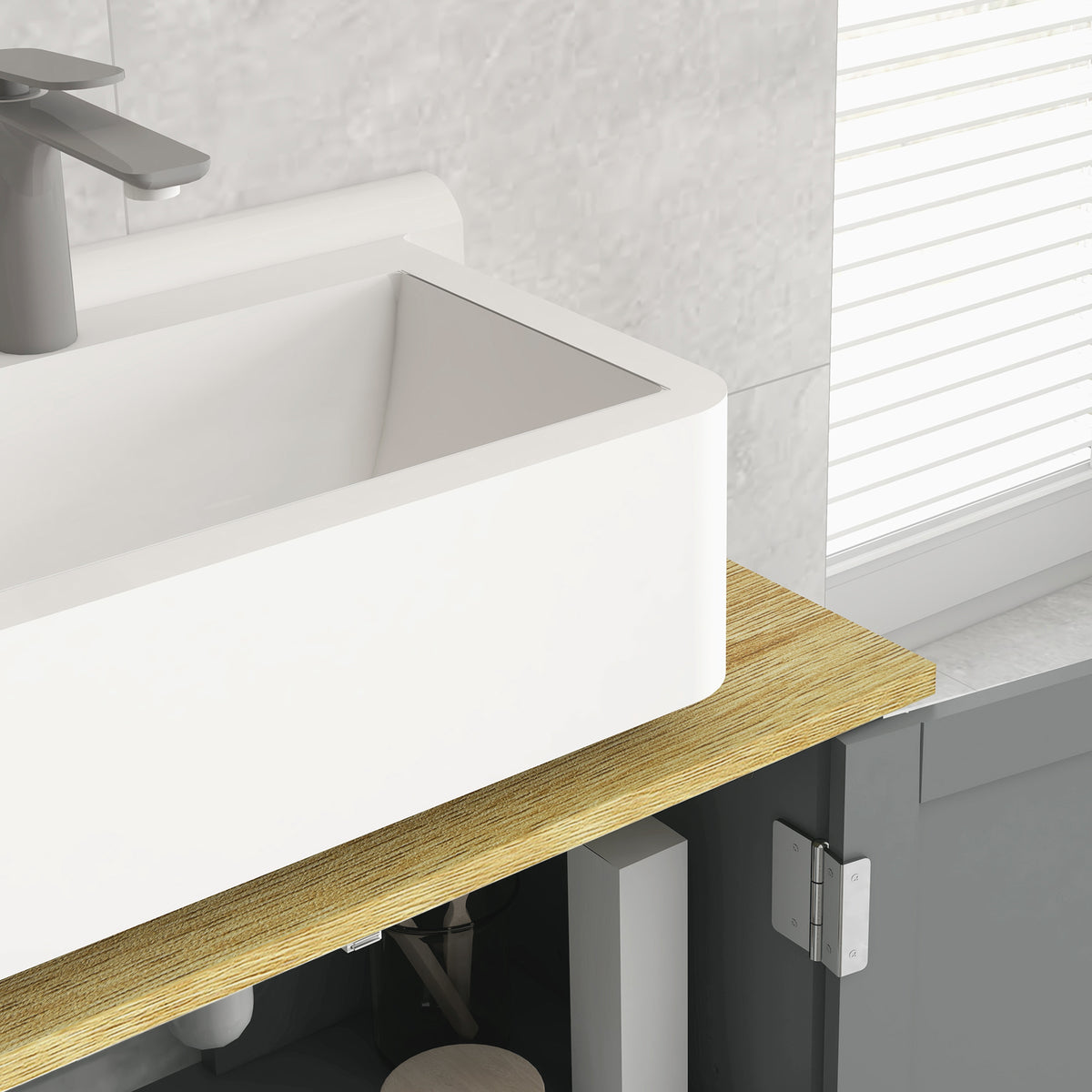 Meuble sous lavabo 2 portes étagère réglable 2 étages à l'intérieure poignées en PU 60 x 30 x 60 cm gris-7