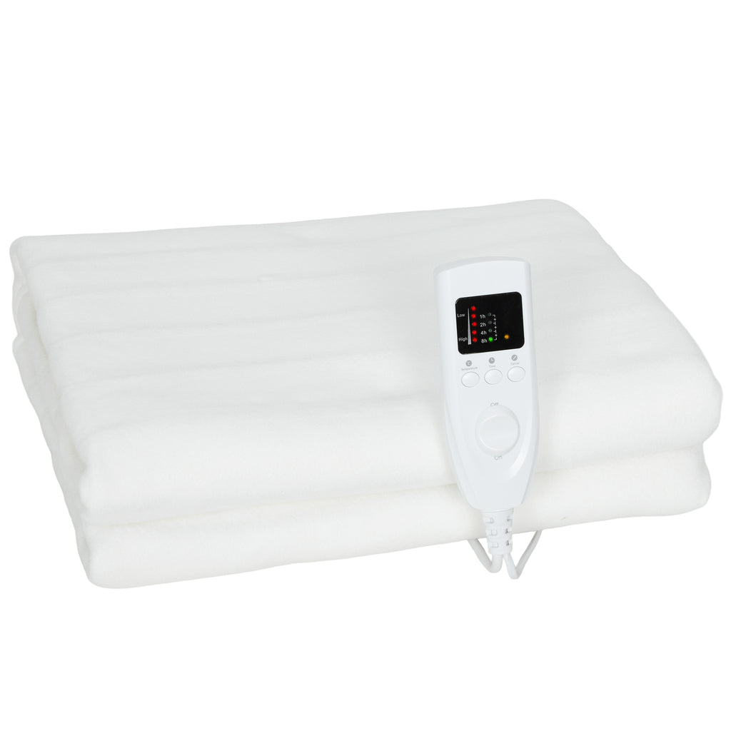 Couverture chauffante, plaid chauffant avec double commande, 5 niveaux de chauffage, minuterie 10H, 160x140cm, blanc-0