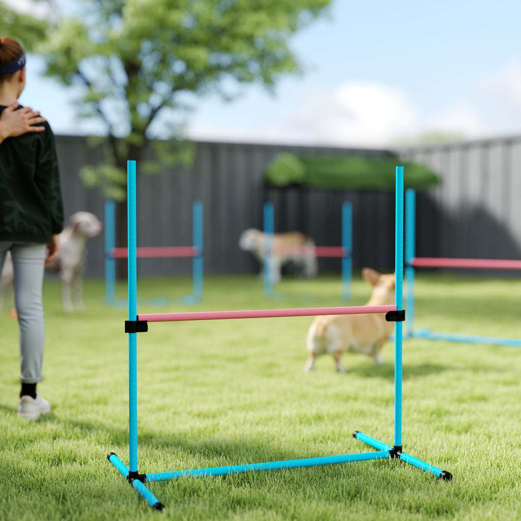 Agility Sport pour Chiens, Set de 4 Obstacles Professionnels avec Système de Maintien au Sol, 99x65x94cm, Bleu Clair-8