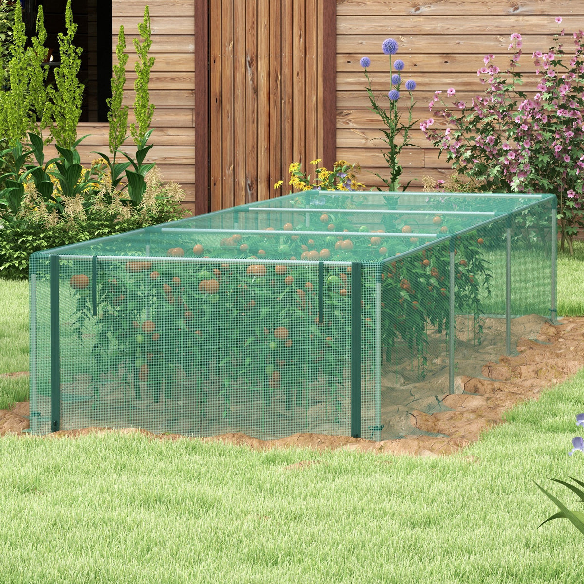 Serre de jardin serre à tomates filet protection porte zippée enroulable HDPE, dim. 125L x 373l x 62,5H cm-9