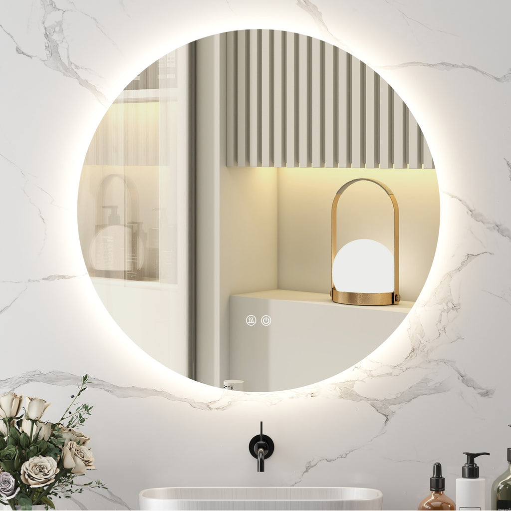 Miroir rond lumineux LED de salle de bain Ø 80 cm mural avec éclairage interrupteur tactile système antibuée-1