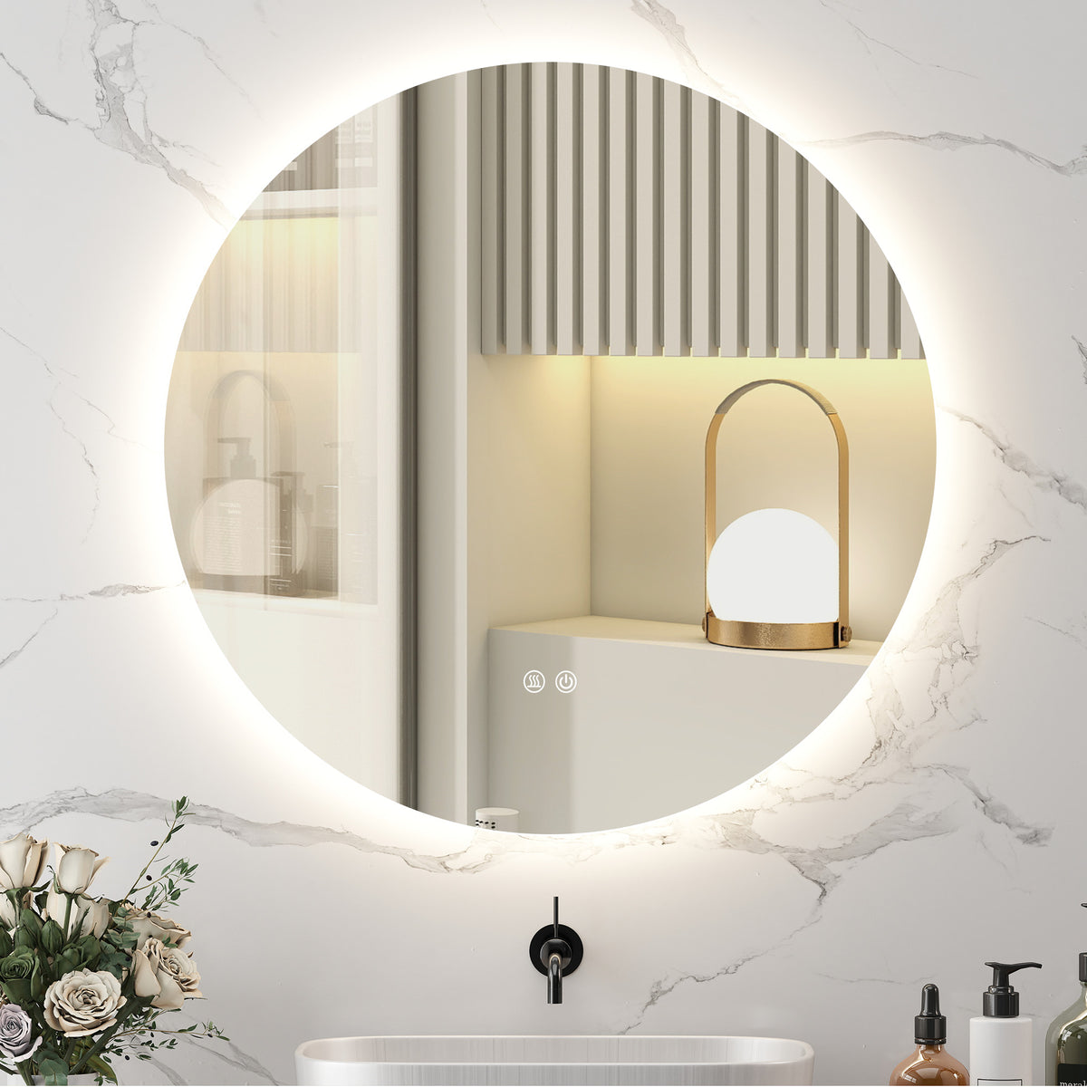 Miroir rond lumineux LED de salle de bain Ø 80 cm mural avec éclairage interrupteur tactile système antibuée-1