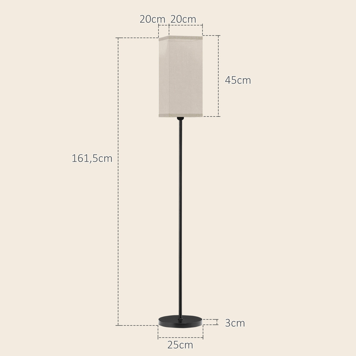 Lampadaire sur pied salon lampe salon sur pied avec abat-jour beige effet lin interrupteur à pied Ø 25 x 161,5 cm noir-2
