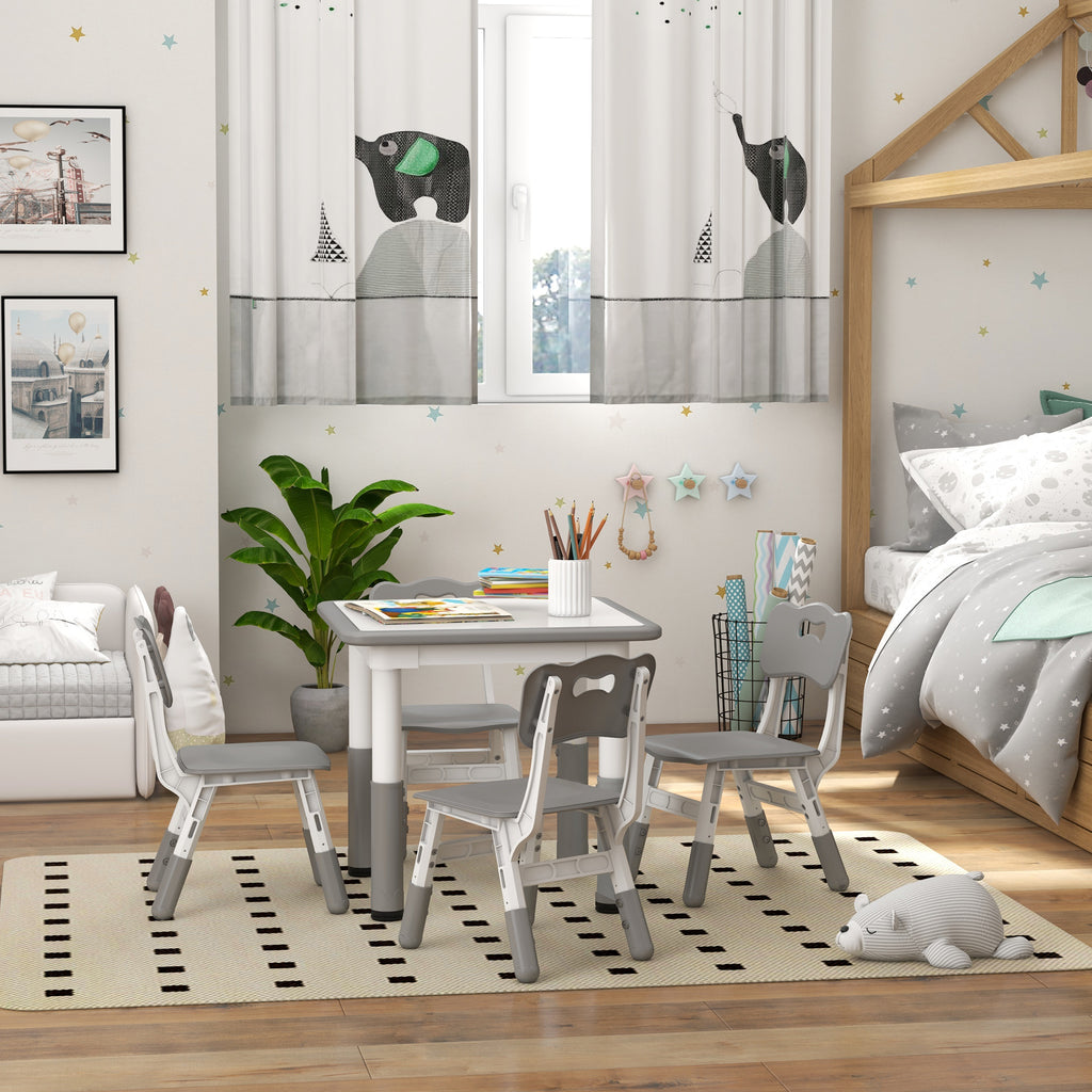 Ensemble 1 table et 4 chaises pour enfants à hauteur réglable, set de 5 pièces, gris-9