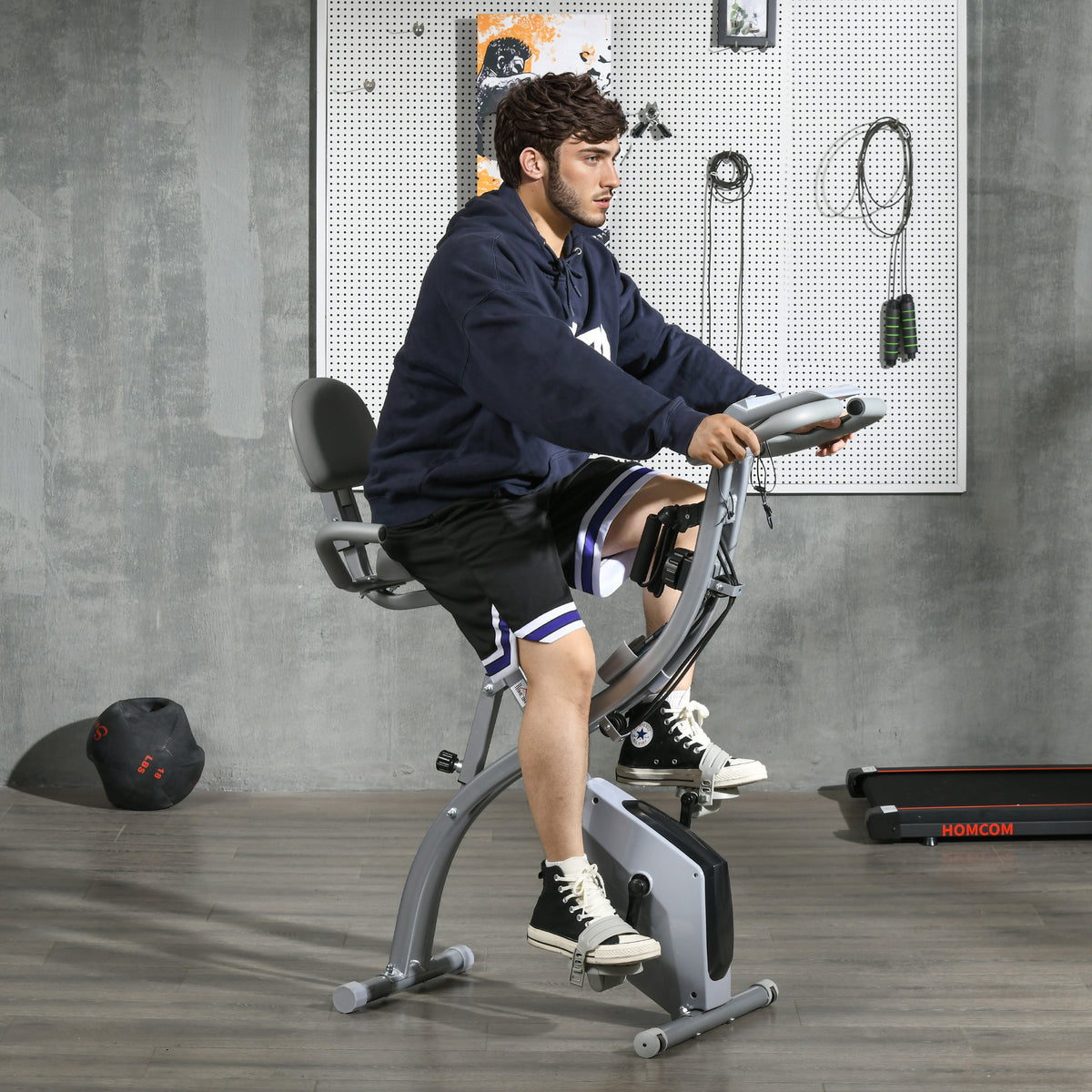 Vélo d'appartement pliant 8 niveaux de résistance magnétique dossier selle réglable poignées ergonomiques noir gris-1