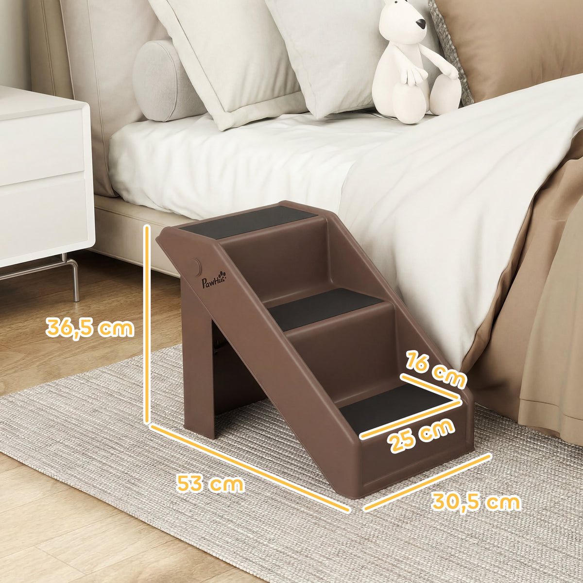 Escalier pour Chien Pliant à 3 Marches Antidérapantes Escalier pour Animaux en Plastique 53 x 30,5 x 36,5 cm Marron-2