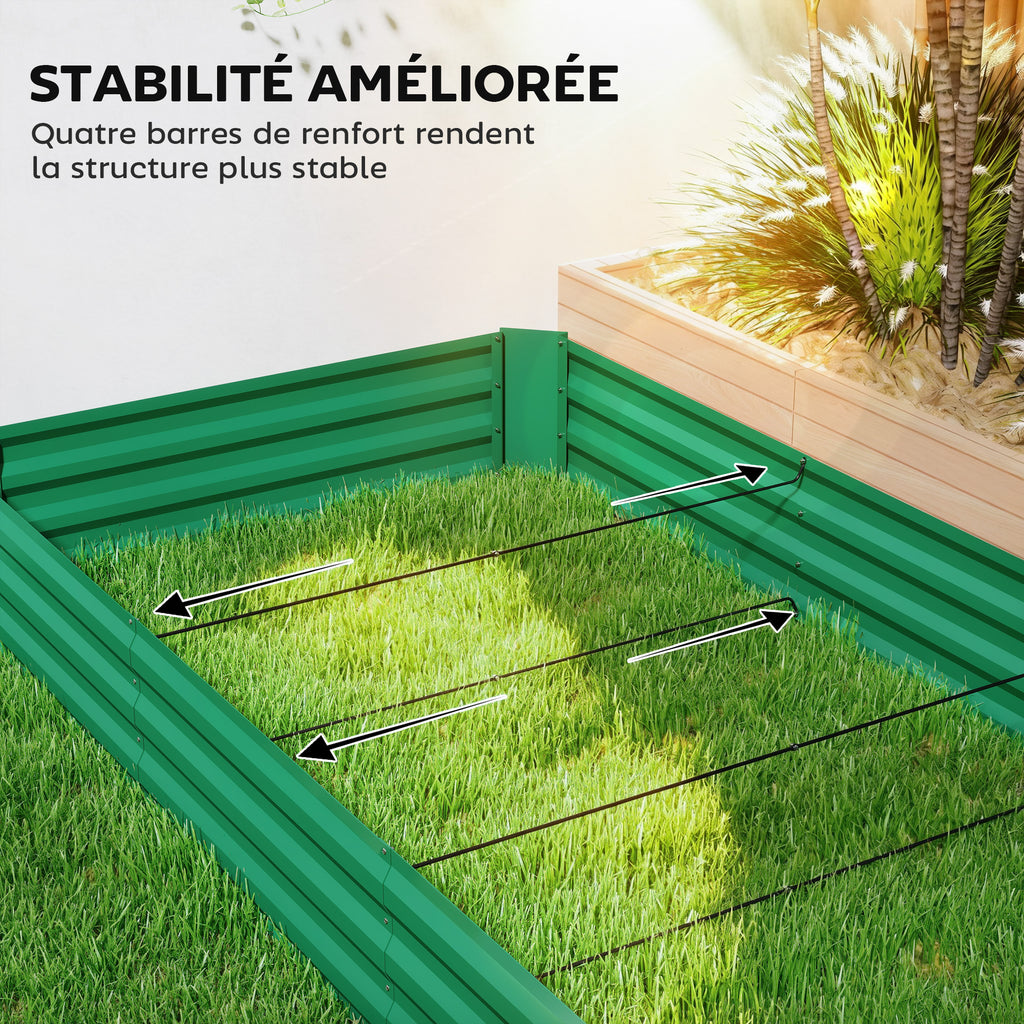 Jardinière extérieure carré potager galvanisée avec bordure de sécurité et fond ouvert 240 x 120 x 30 cm vert-5