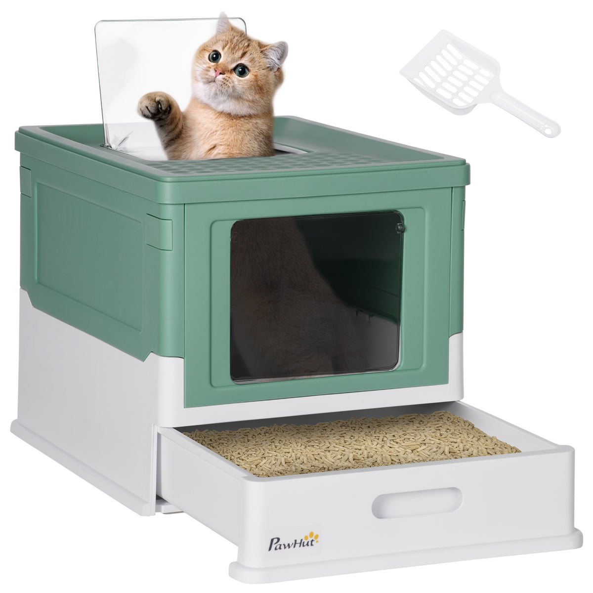 Maison de toilette pour chat pliable double porte battante et supérieure pelle fourni 47,5 x 35,5 x 36,7 cm vert-0