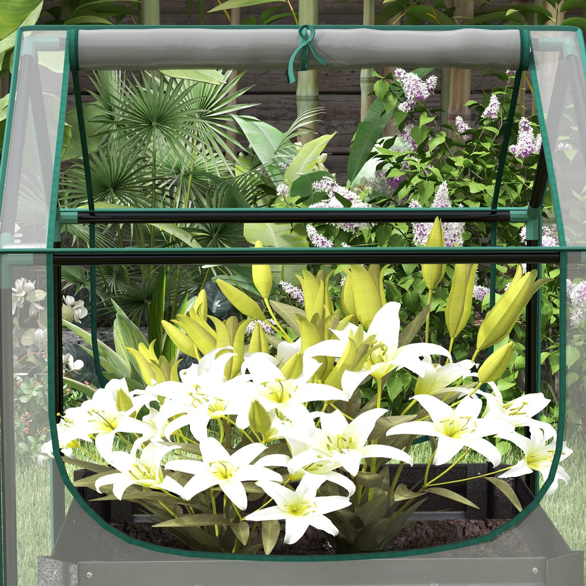 Carré potager de jardin avec mini serre, jardinière surélevée en acier galvanisé, 70 x 70 x 90 cm, gris foncé-8