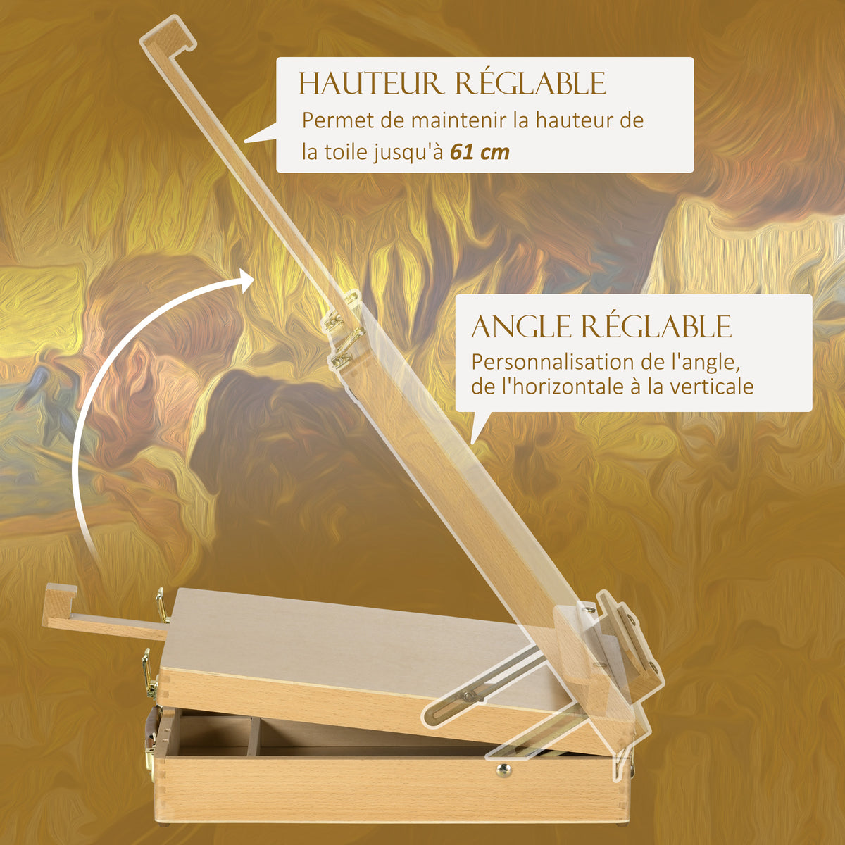 Chevalet de table en bois pour toile jusqu'à 61 cm bois de hêtre planche à dessin pliante bois naturel-4