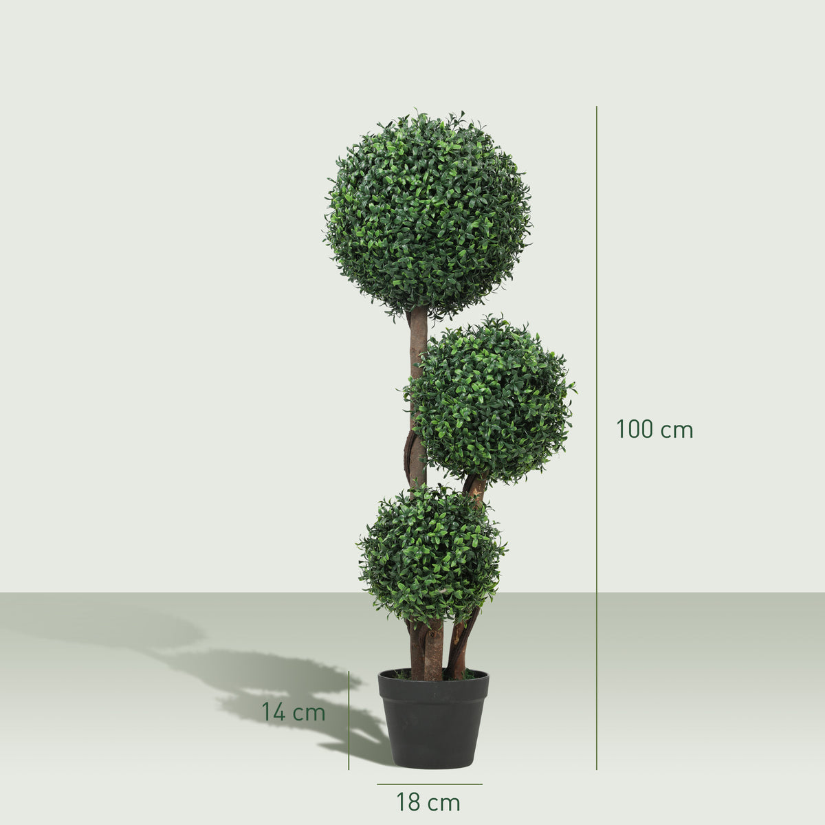 Plante Artificielle 100 cm, 3 Boules de Buis, Pot, Facile à Nettoyer, Arbre Artificiel Intérieur Extérieur, Vert-2