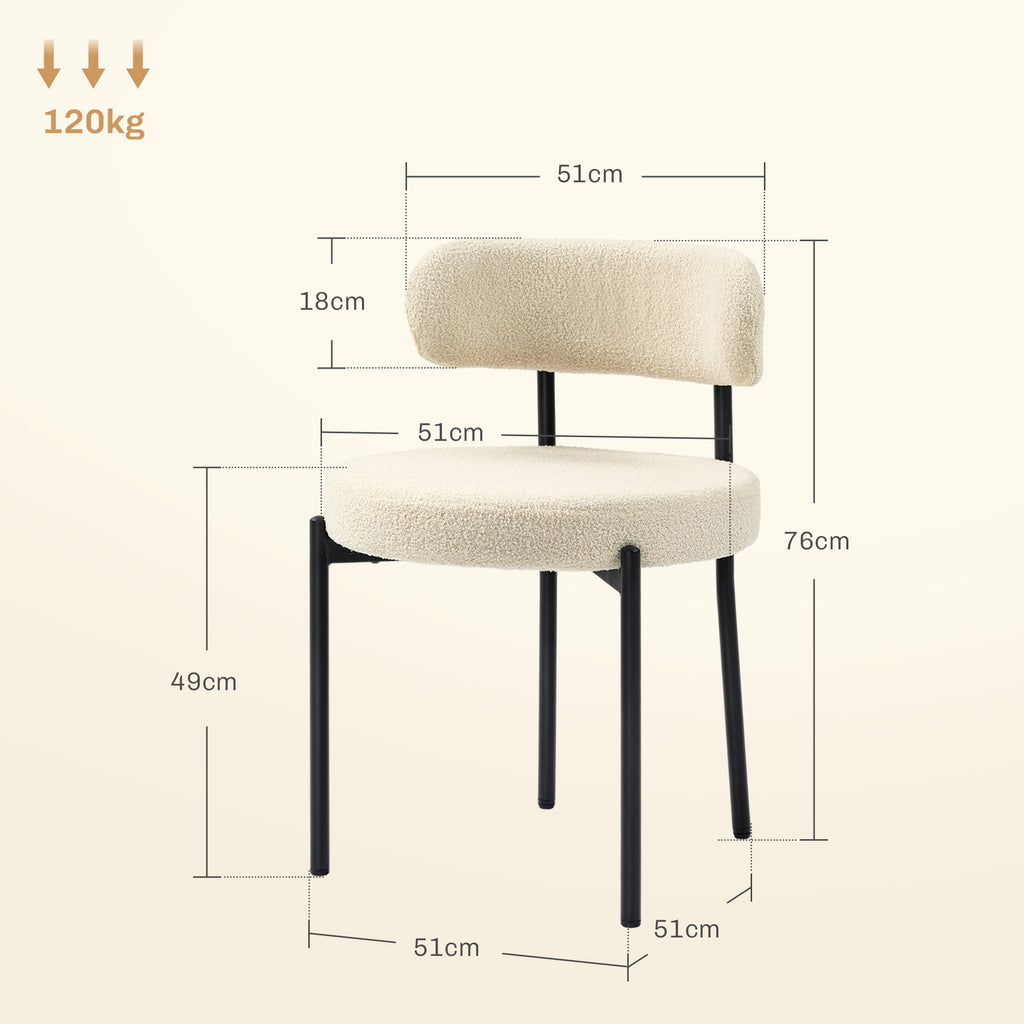 Lot de 2 chaises de salle à manger avec dossier en tissu pieds en acier 51 x 51 x 76 cm beige noir-2