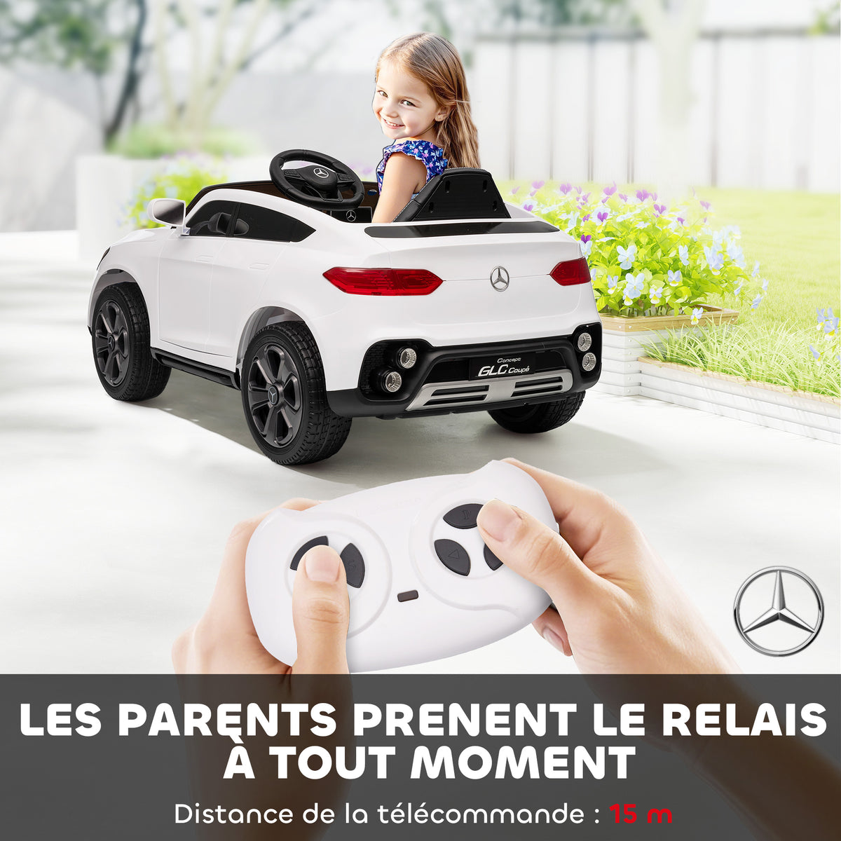 Voiture électrique enfants, véhicule électrique 12V, télécommande 2,4G, 3 vitesses, démarrage lent, 105x68x50cm, blanc-4