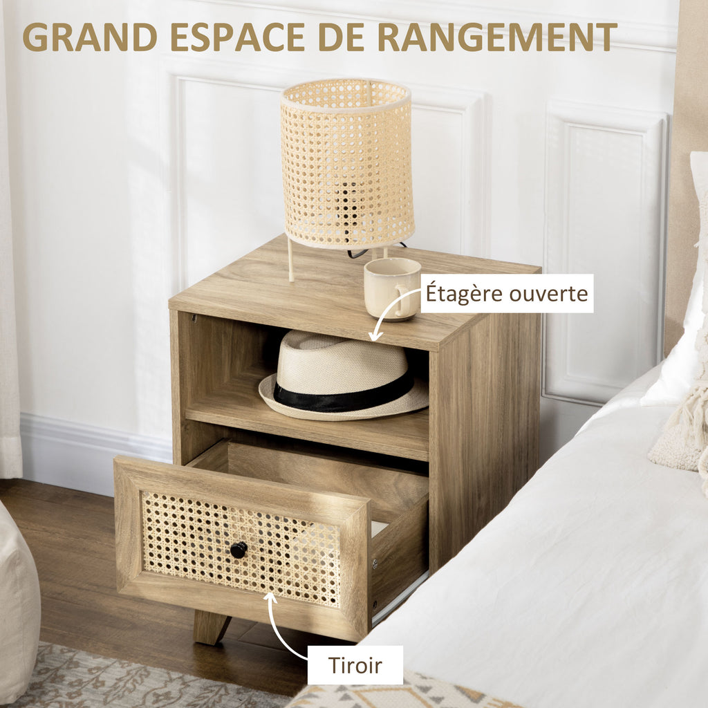 Table de chevet  table de nuit avec tiroir porte cannage et niche vintage 45 x 39 x 56,5 cm-4