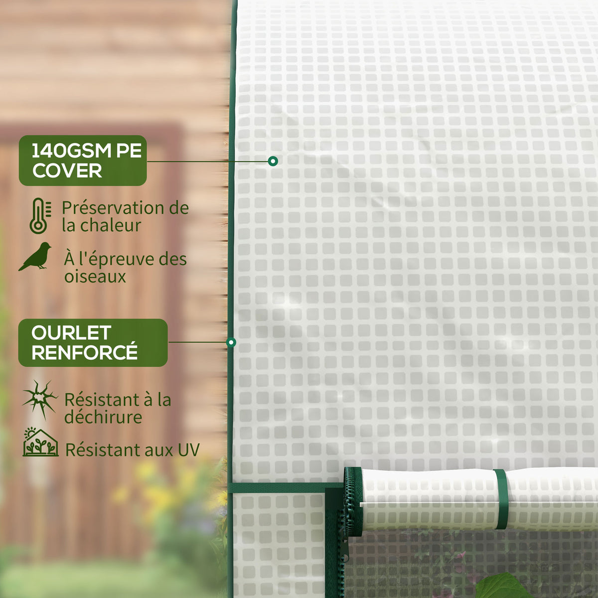 Serre de jardin 2 m² dim. 2L x 1l x 1,78H m 2 Portes zippées enroulables Acier PE Haute densité 140 g/m² Anti-UV blanc-4