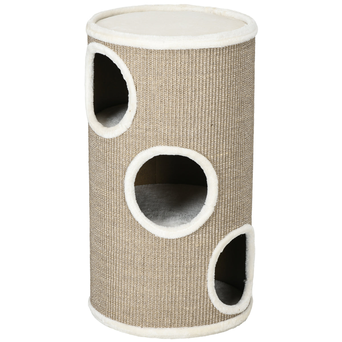 Tonneau à Gratter pour Chat, Tour à Griffer en Sisal à 3 Niveaux Recouvert de Peluche, Ø 38 x 70 cm, Marron-0