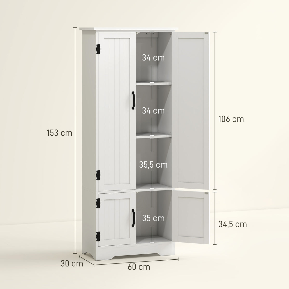 Buffet de cuisine armoire de cuisine contemporaine multi-rangements 2 placards 3 étagères MDF panneaux particules blanc-2