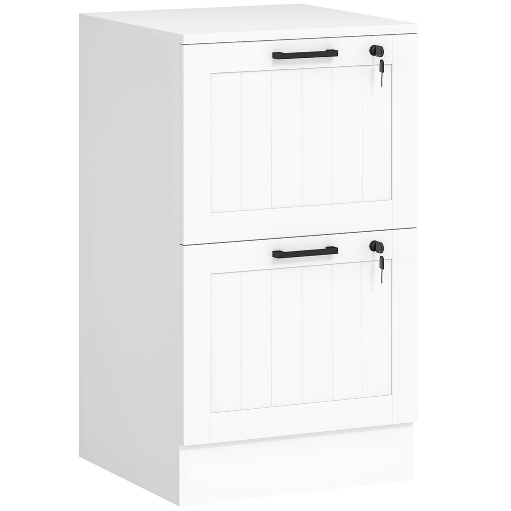 Caisson bureau, meuble rangement bois 2 tiroirs et serrure, barres de suspension réglables, 40 x 40 x 71 cm, blanc-0