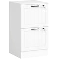 Caisson bureau, meuble rangement bois 2 tiroirs et serrure, barres de suspension réglables, 40 x 40 x 71 cm, blanc-0