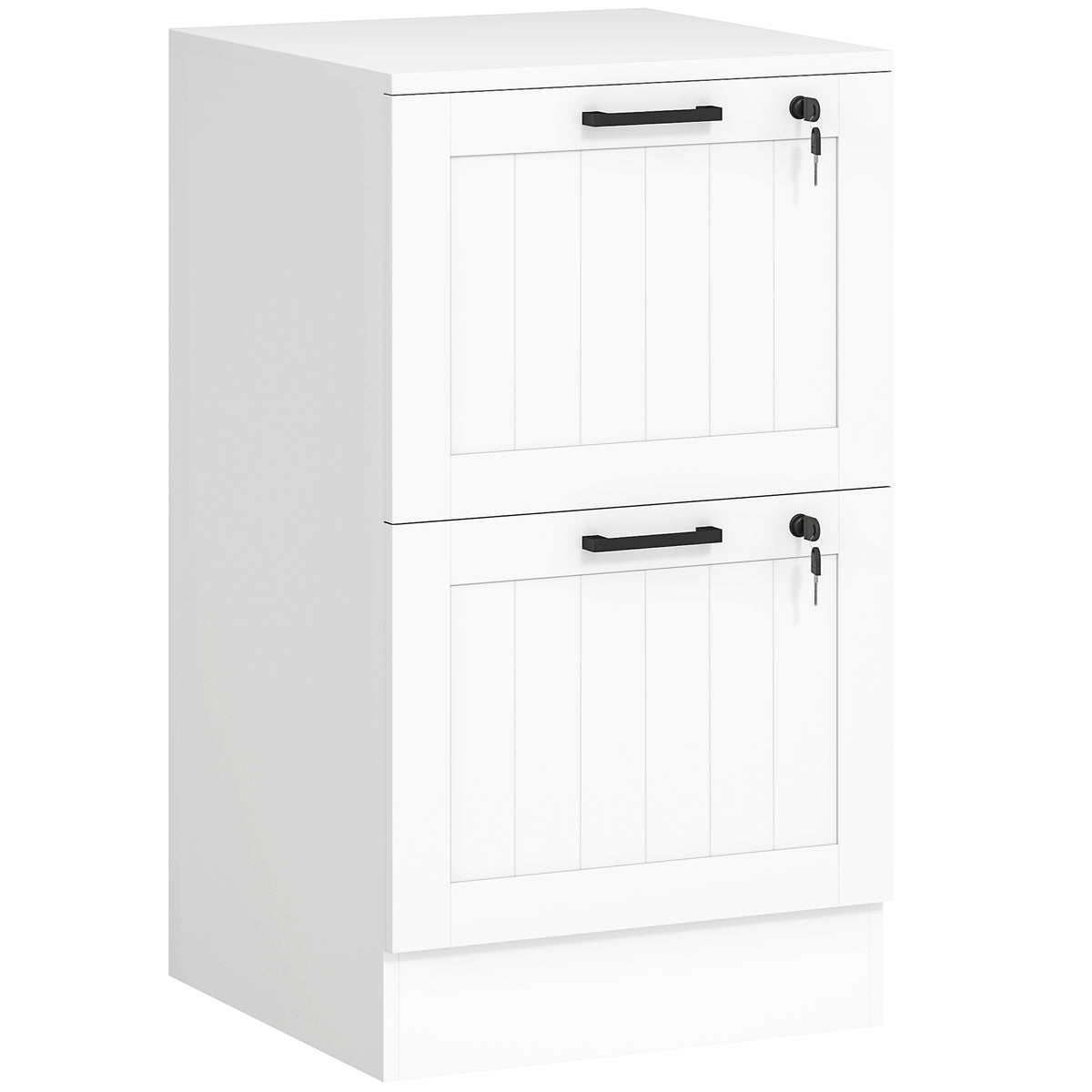Caisson bureau, meuble rangement bois 2 tiroirs et serrure, barres de suspension réglables, 40 x 40 x 71 cm, blanc-0