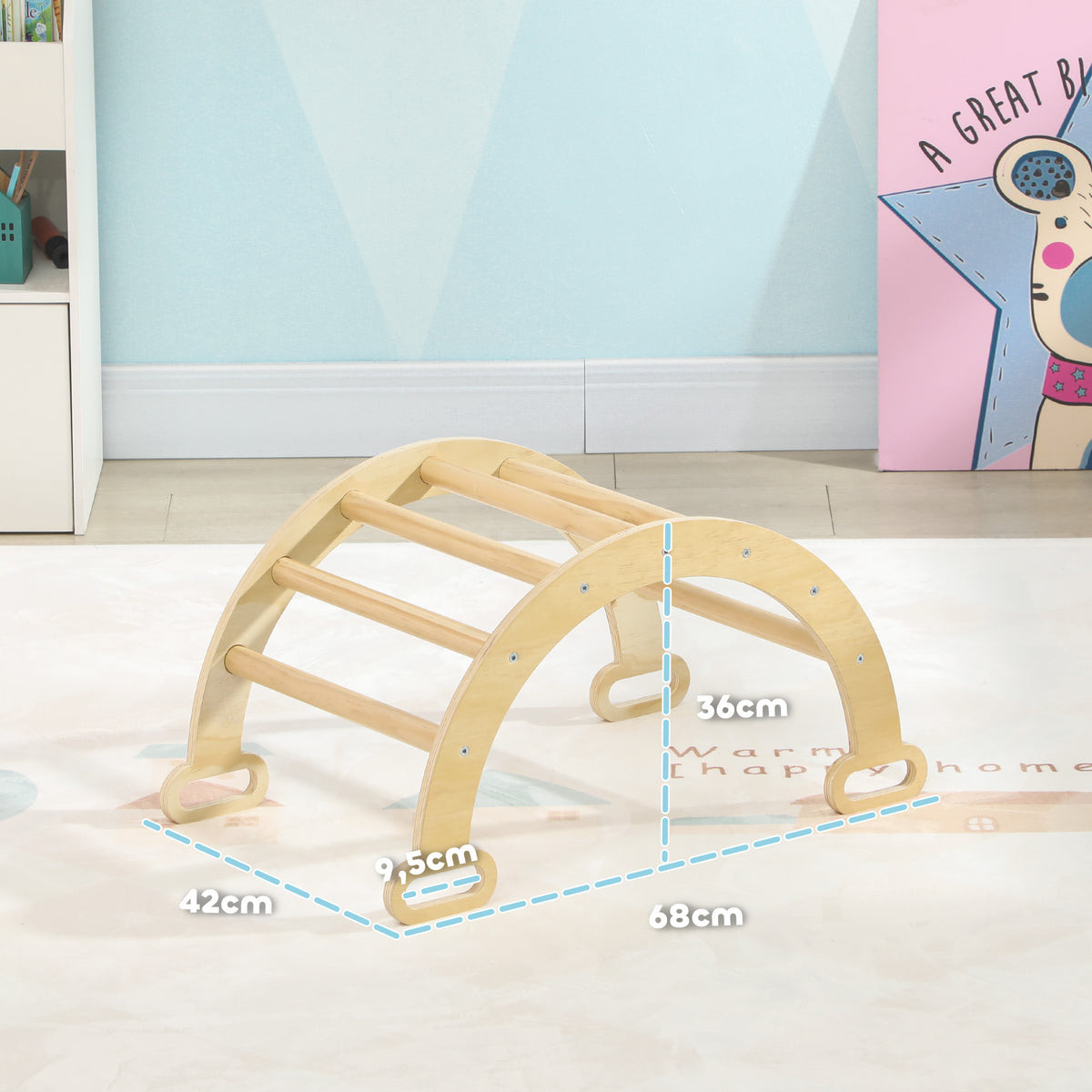 Arche escalade enfants bascule en bois d'intérieur pour garçons & filles, tout-petits de 18 à 48 mois, bois naturel-2