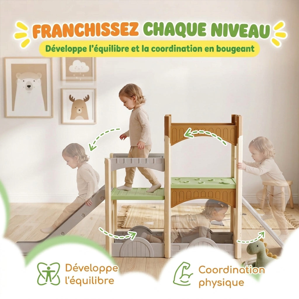 Toboggan pour Enfant 5 en 1 avec Mur d'Escalade, Espace de Rangement et Doubles Plateformes, 3 à 6 Ans, Multicolore-5