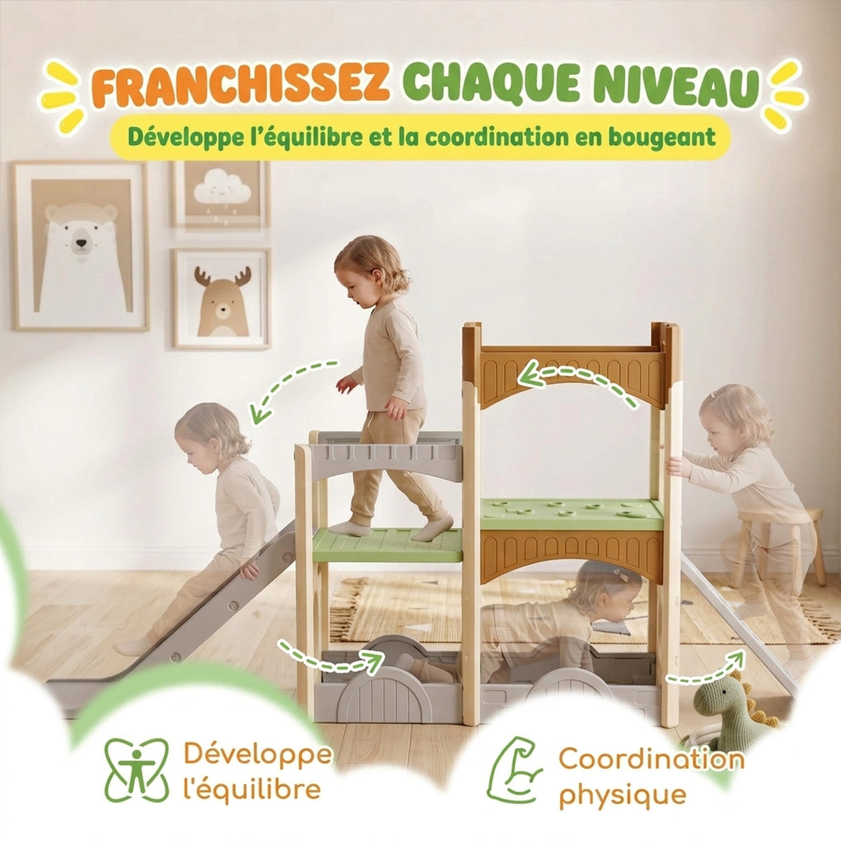 Toboggan pour Enfant 5 en 1 avec Mur d'Escalade, Espace de Rangement et Doubles Plateformes, 3 à 6 Ans, Multicolore-5