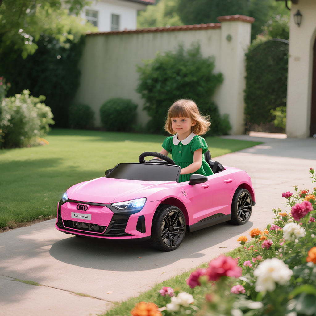 Voiture véhicule électrique enfant 12 V - télécommande parentale - effets sonores, lumineux - Audi RS E-tron GT rose-1