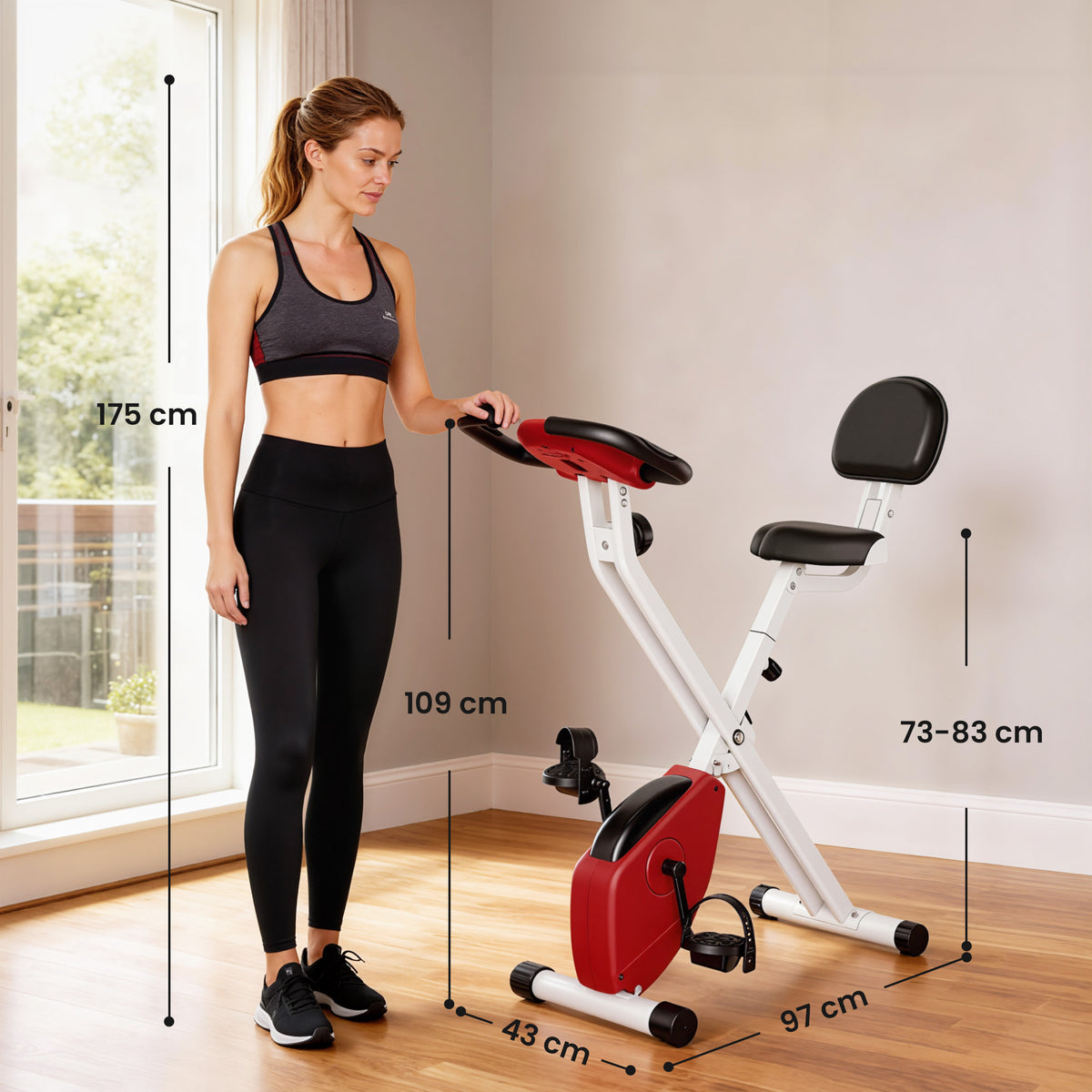 Vélo d'Appartement Pliable Magnétique Cardio-training - Sport Maison avec 8 Niveaux de Résistance et Roulettes - Silencieux Home Trainer avec Capteur de Pouls pour Fitness Homme et Femme, Rouge-2