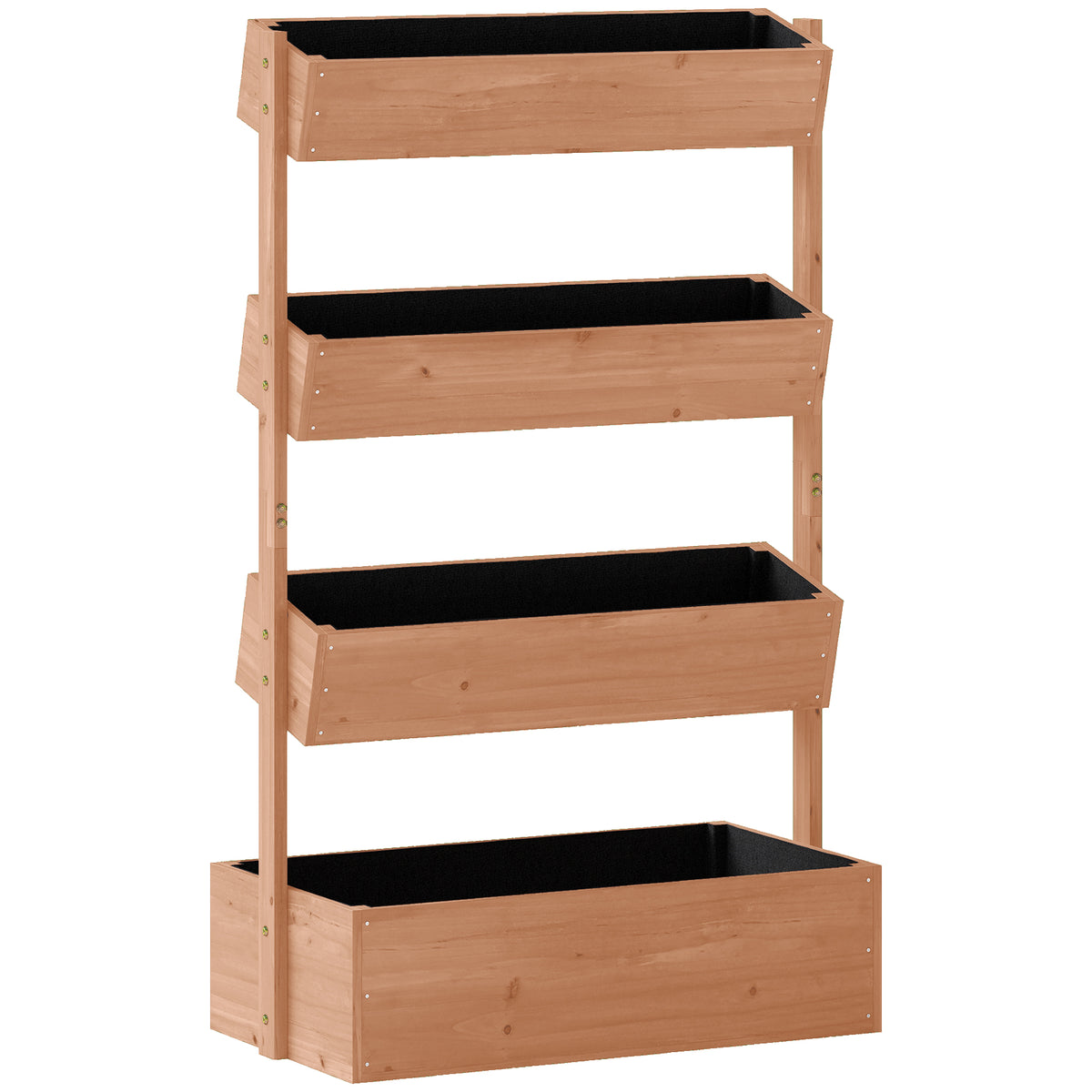 Jardinière Surélevée en Bois avec 4 Étages, avec Trous de Drainage et Doublure en Tissu, 85x45x140cm, Marron-0