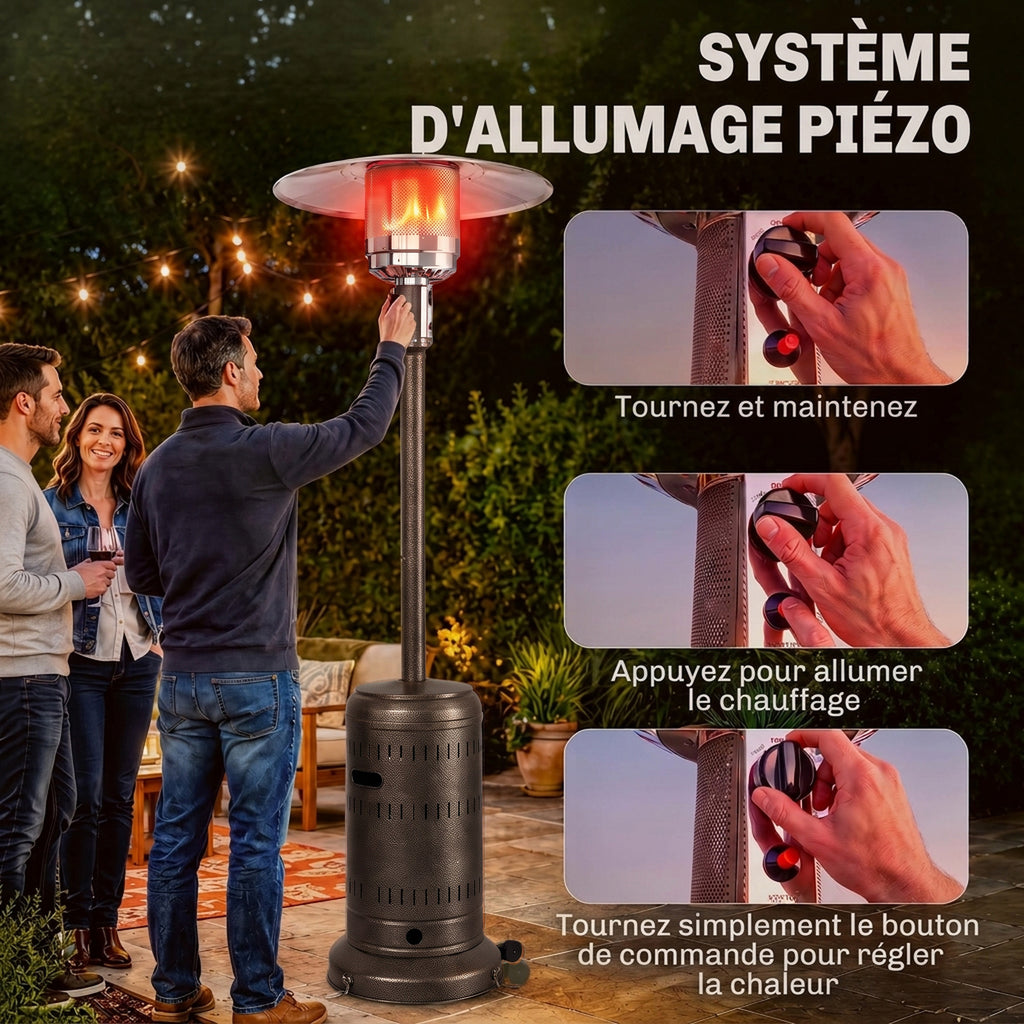 Chauffage Extérieur Terrasse Portable 13 kW, Niveaux de Chauffe Réglables, Anti-Basculement, 82x82x223cm, Marron Foncé-5