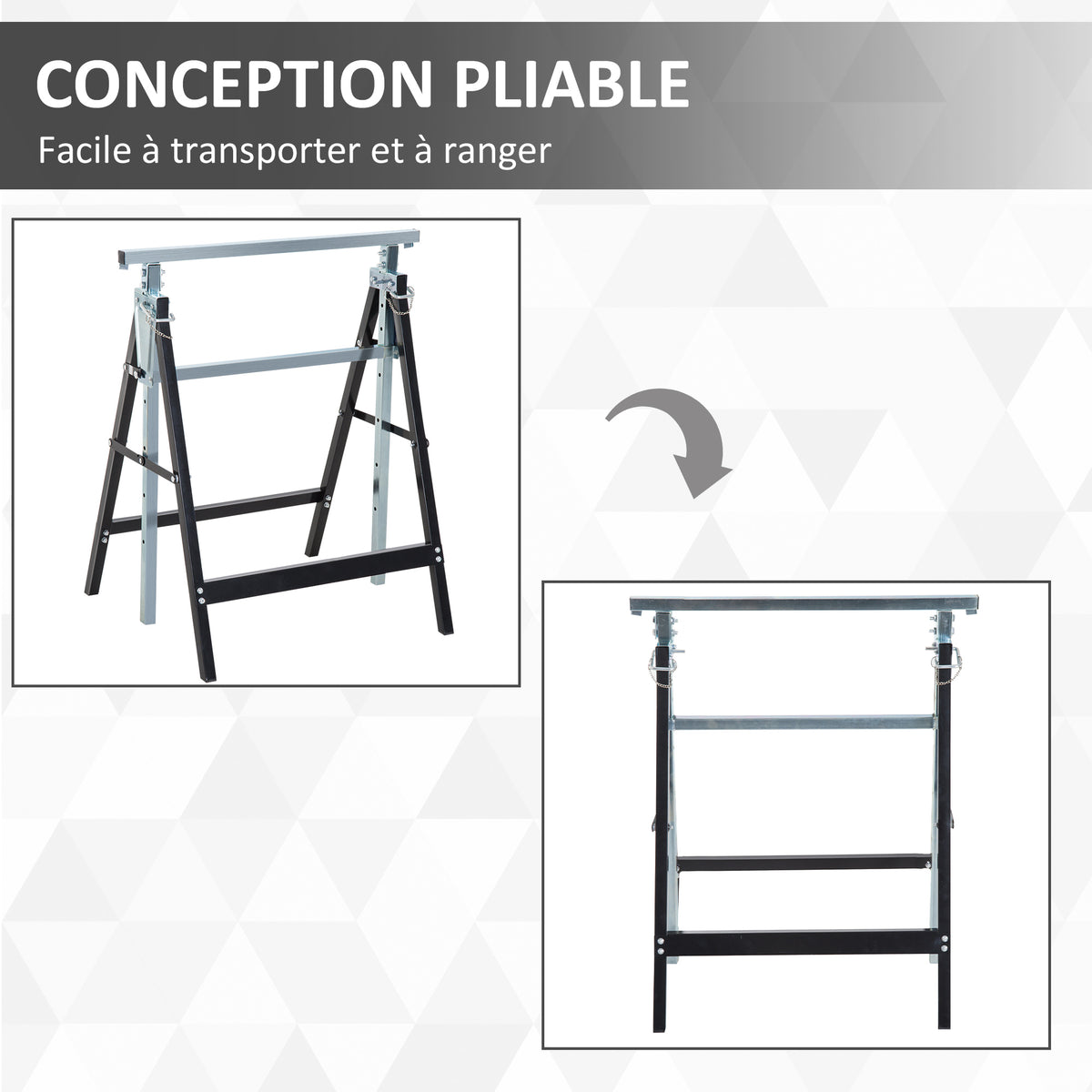Lot de 2 tréteaux pliables télescopiques hauteur réglable 80-130 cm noir-5
