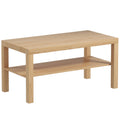 Table basse de salon, table d'appoint rectangulaire à 2 niveaux avec étagère de rangement, 90x45x44,5cm, bois naturel-0