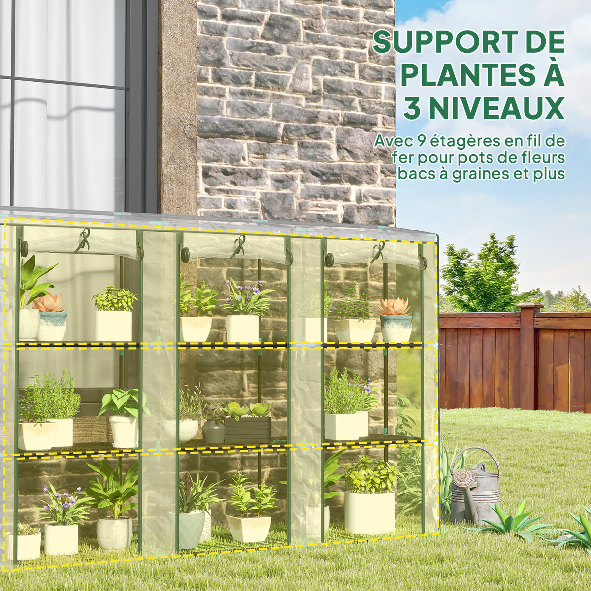 Serre de jardin avec étagères à 3 niveaux serre de balcon 3 portes enroulables zippées 215 x 46 x 151 cm transparent-4