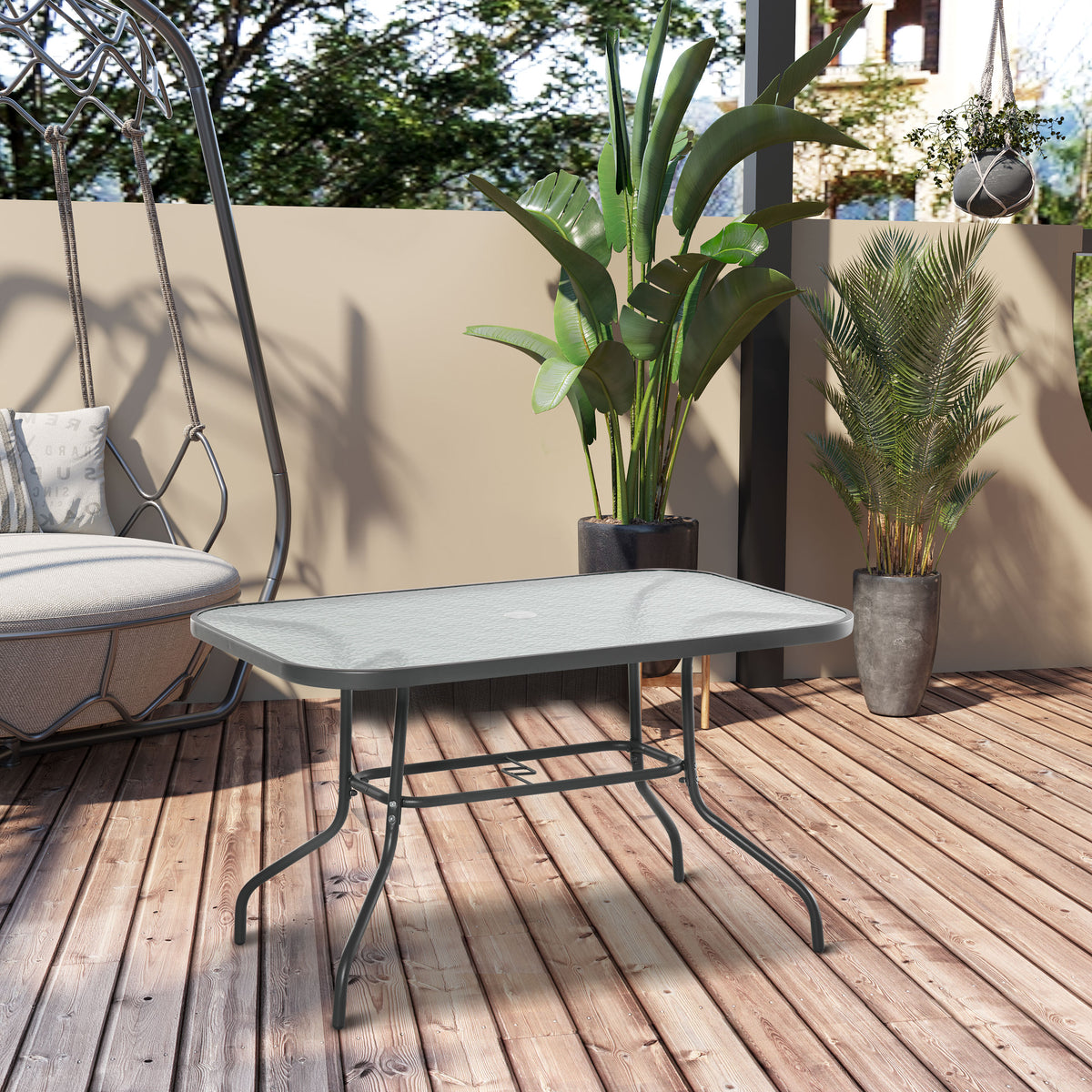 Table de Jardin rectangulaire dim. 120L X 80l x 70H cm métal époxy Gris Plateau Verre trempé-1