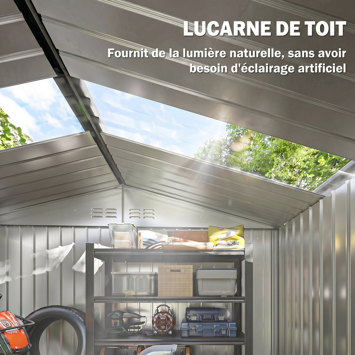Abri de jardin en métal 2,42 m² cabane de jardin 213 x 130 x 185 cm avec fondation, porte coulissante gris foncé-3